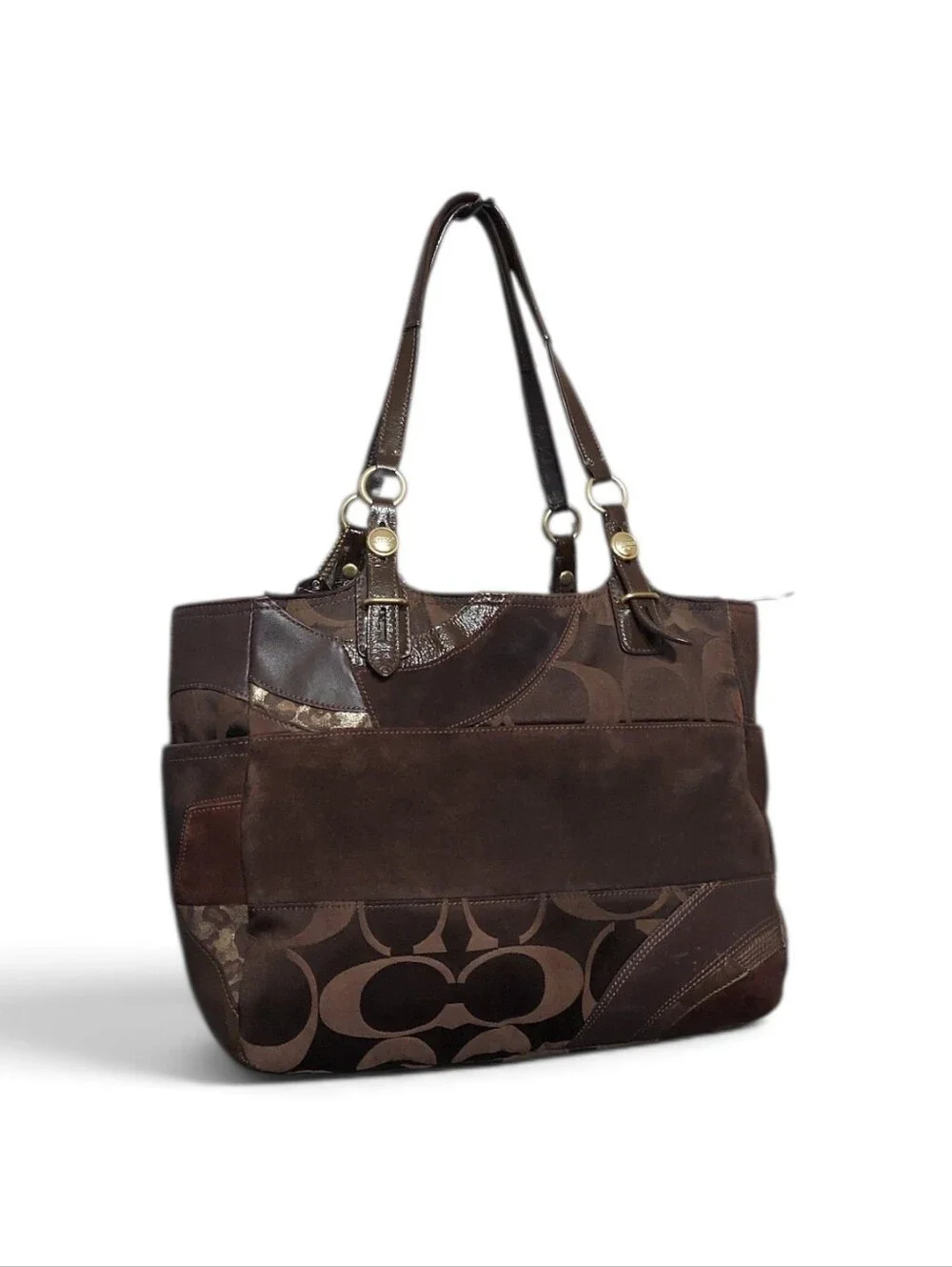 Coach Vintage Patchwork Leather & Suede Zip Shoulder Tote  No. F15459